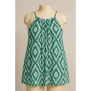 Island Planet‎ Green White Ikat Rayon Halter Dress Made in Bali Size M